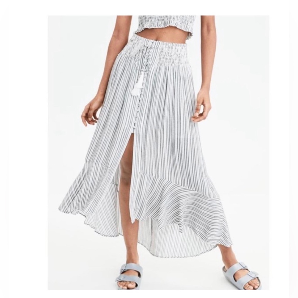American Eagle Black and White Striped High-Low Midi/Maxi Skirt Tassel Tie XXL